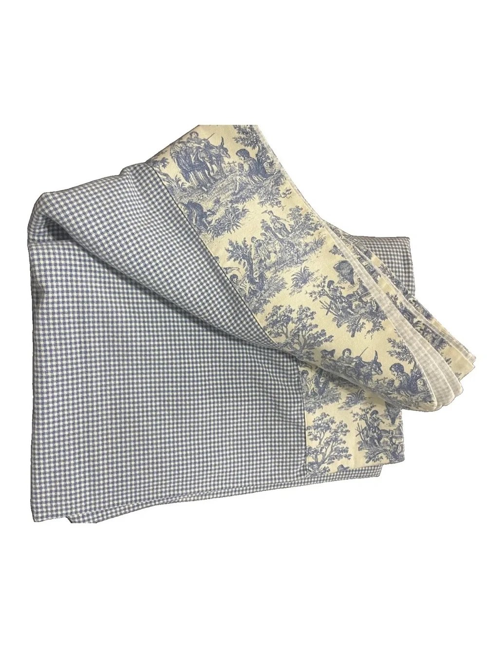 Title: Waverly Blue Gingham Pastoral Toile Tablecloth 88x124 French Country